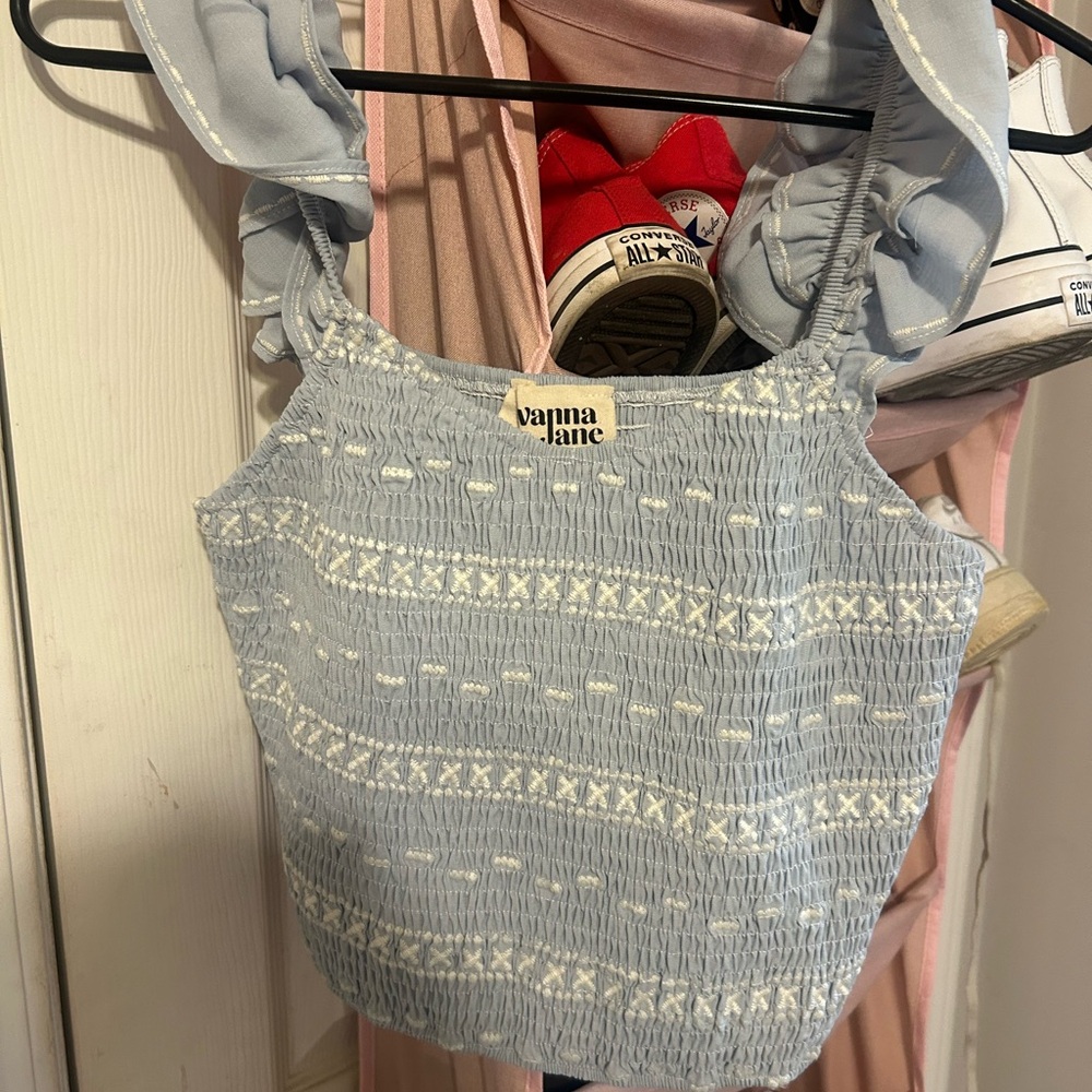 Savanna Jane Light Blue Smocked Tank Top